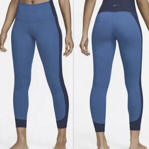 Nike Women's Yoga High-Waisted 7/8 Ribbed-Panel Leggings in Blue Size XSmall